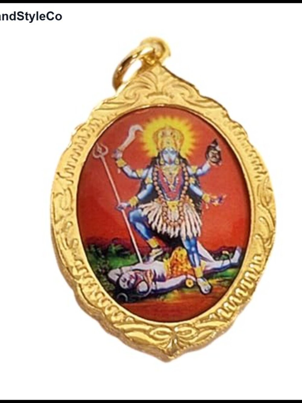 Hindu Amulet Pendant Durga Kali Vintage Vedic Luck Charm Pendant Necklace